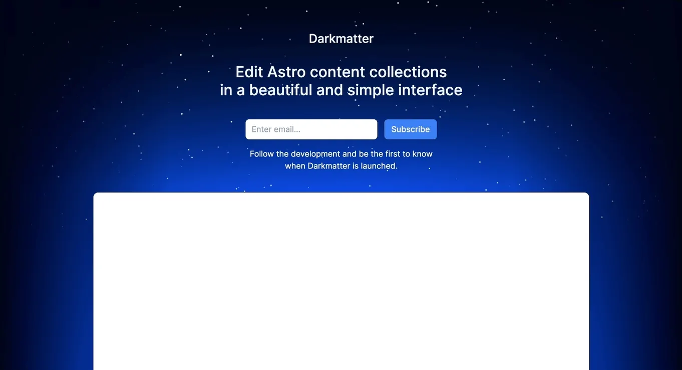 website header with animated stars moving vertically