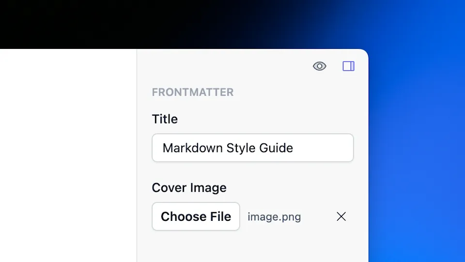 Frontmatter editor with ability to choose a file for a cover image